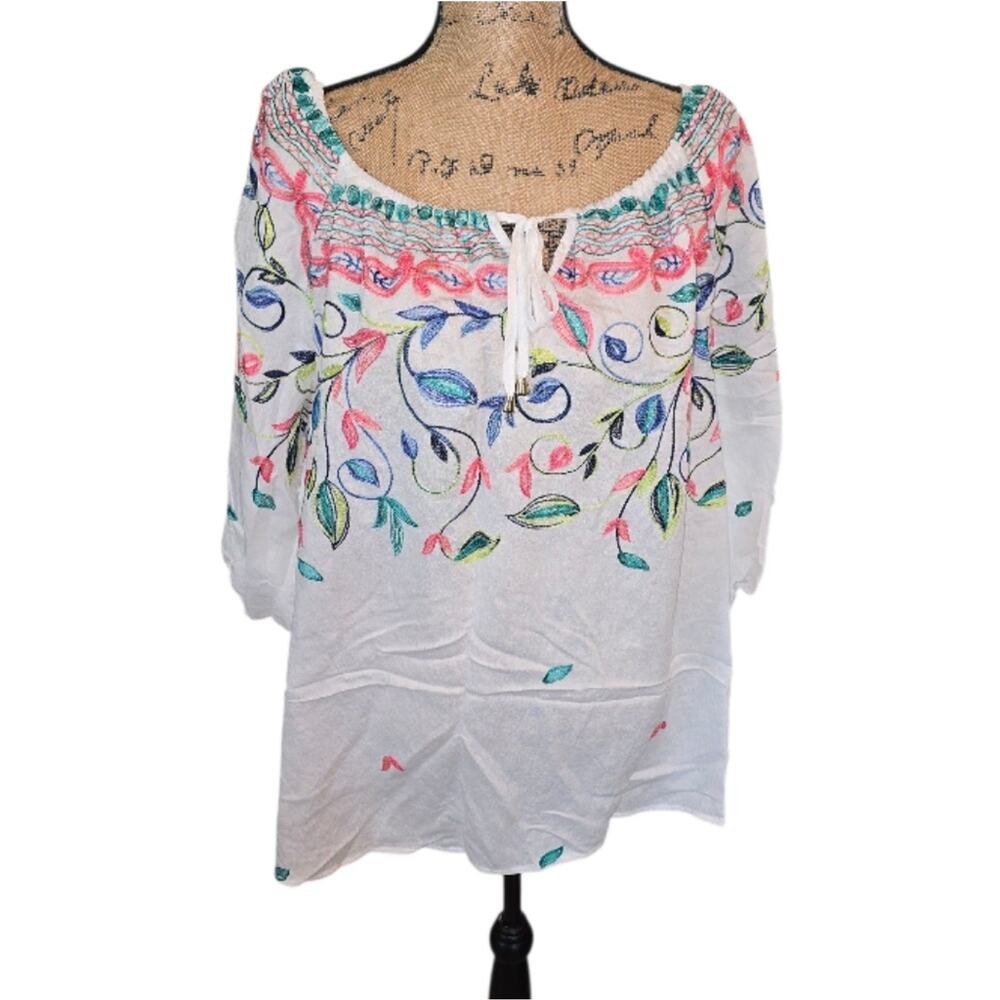 Anthropologie X Kindred Floral Embroidered Peasant Blouse Plus Size 2X 3X New